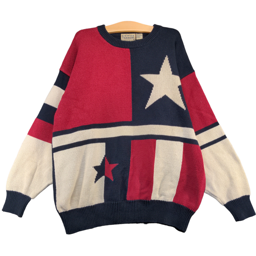 Cotton Traders Men's Pullover Patriotic Sweater Multicolor XL Crew Neck